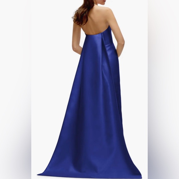 Strapless Satin Twill Column Gown with Removable Train Size 10- Slit in back - Picture 2 of 4